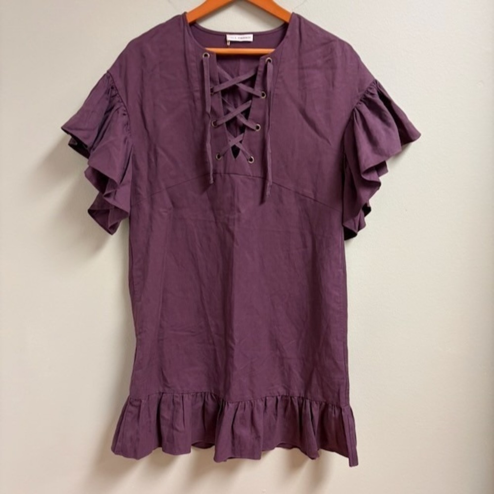 Ulla Johnson Womens Tunic Dress Size 4 Cottage Linen Blend Lace Up Boho Summer